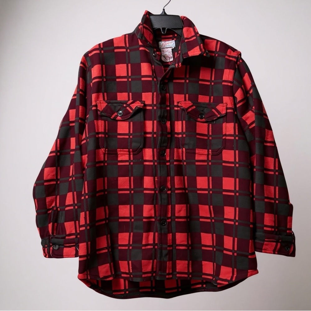 Vintage 1970s 1980s Champion Flannel Plaid Cotton Jacket Shacket Shirt Buttons M